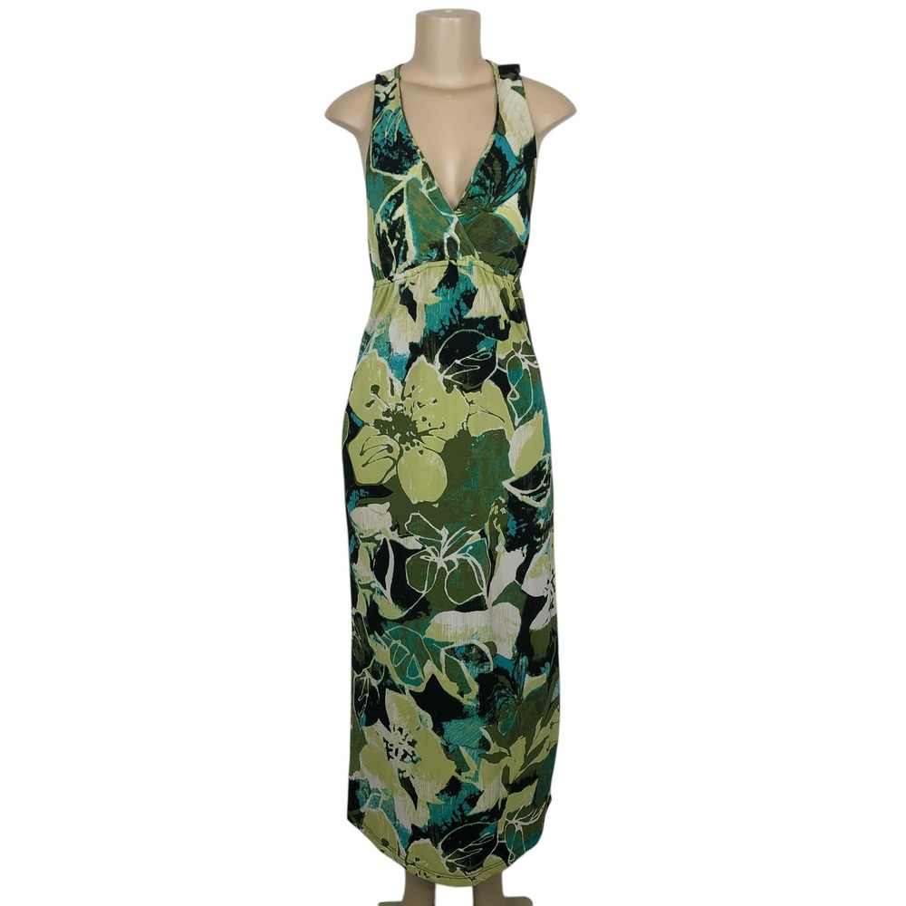 Fave Floral Print V-Neck Sleeveless Maxi Dress Small Boho Y2K Beachy Tropical